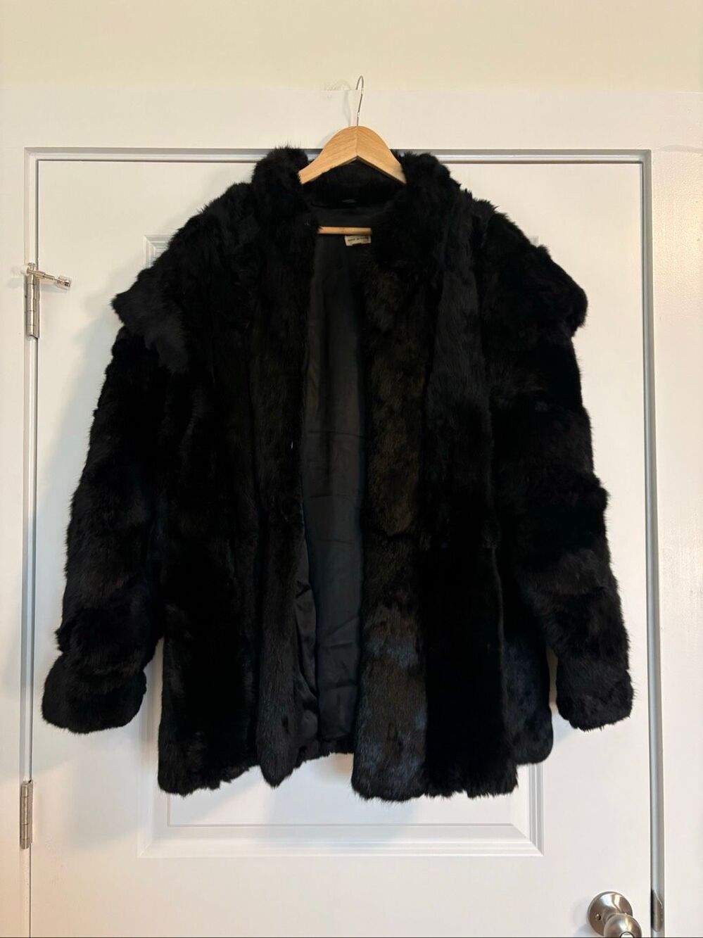 Vintage Genuine Rabbit Fur Coat Black Oversized Fits Like A Women’s XL 2X - Picture 1 of 16